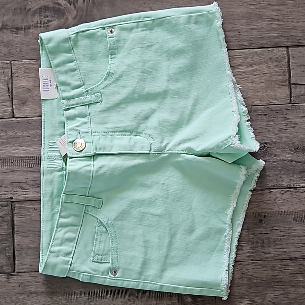 NWT Justice Girls Mint Green Denim Jean Shorts - Size 14